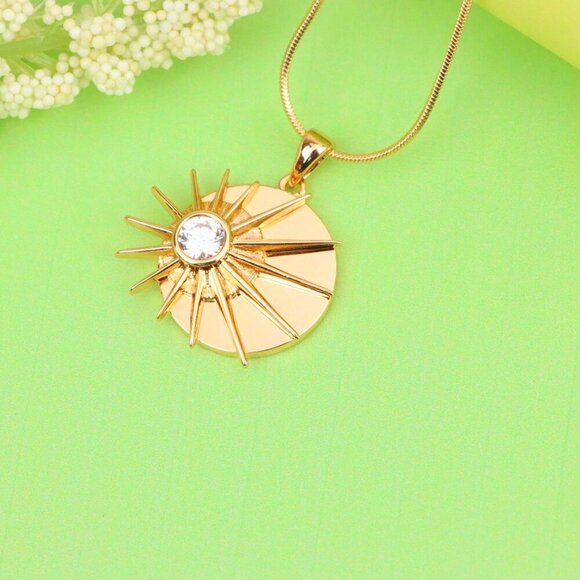 "Radiant Rose Gold Sunburst Pendant with Center Clear Crystal Accent, XPPT1250 - Picture 4 of 12